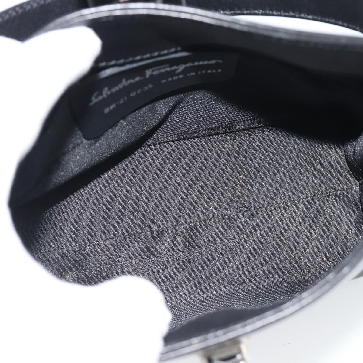 Salvatore Ferragamo Gancini Hand Bag Leather Black Silver Auth ka5126A