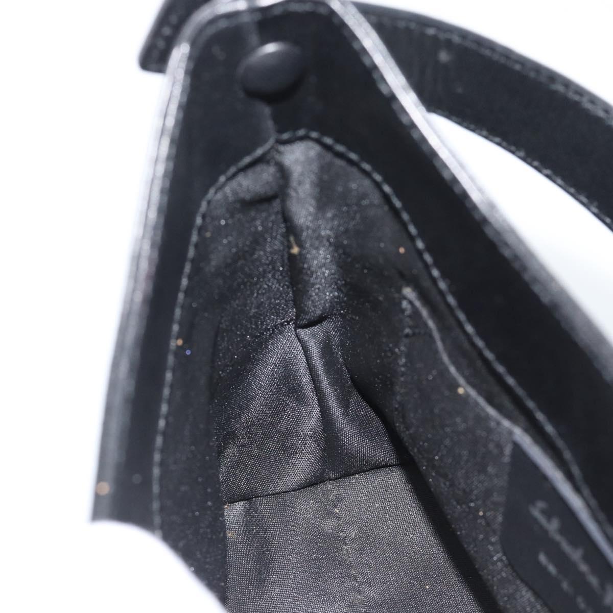 Salvatore Ferragamo Gancini Hand Bag Leather Black Silver Auth ka5126A