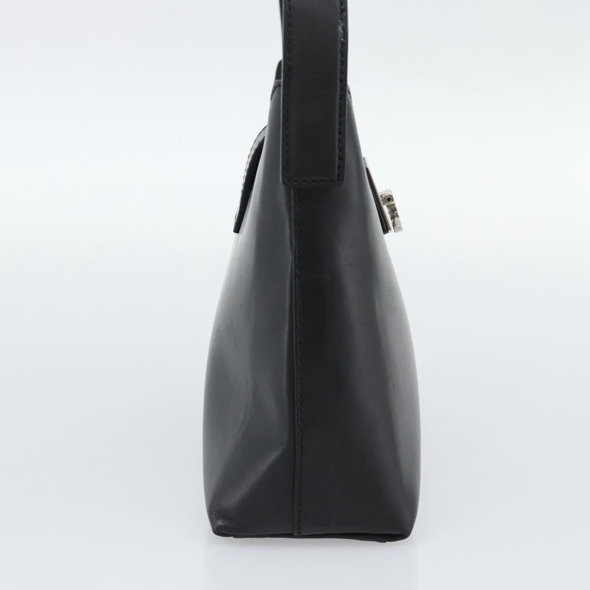Salvatore Ferragamo Gancini Hand Bag Leather Black Silver Auth ka5126A