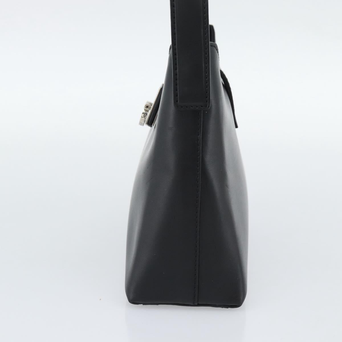 Salvatore Ferragamo Gancini Hand Bag Leather Black Silver Auth ka5126A