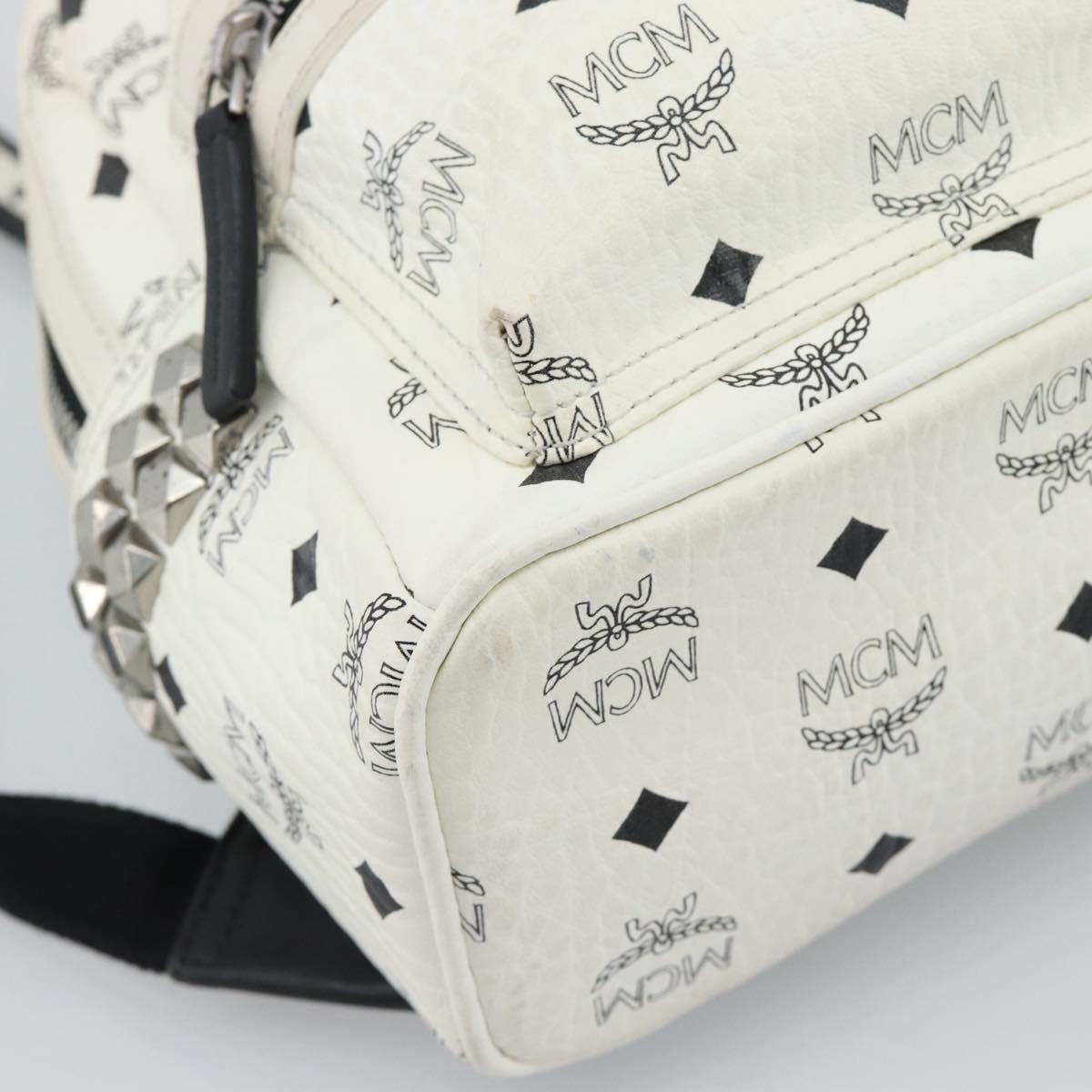 MCM Vicetos Backpack PVC Leather White Silver Auth ka5127