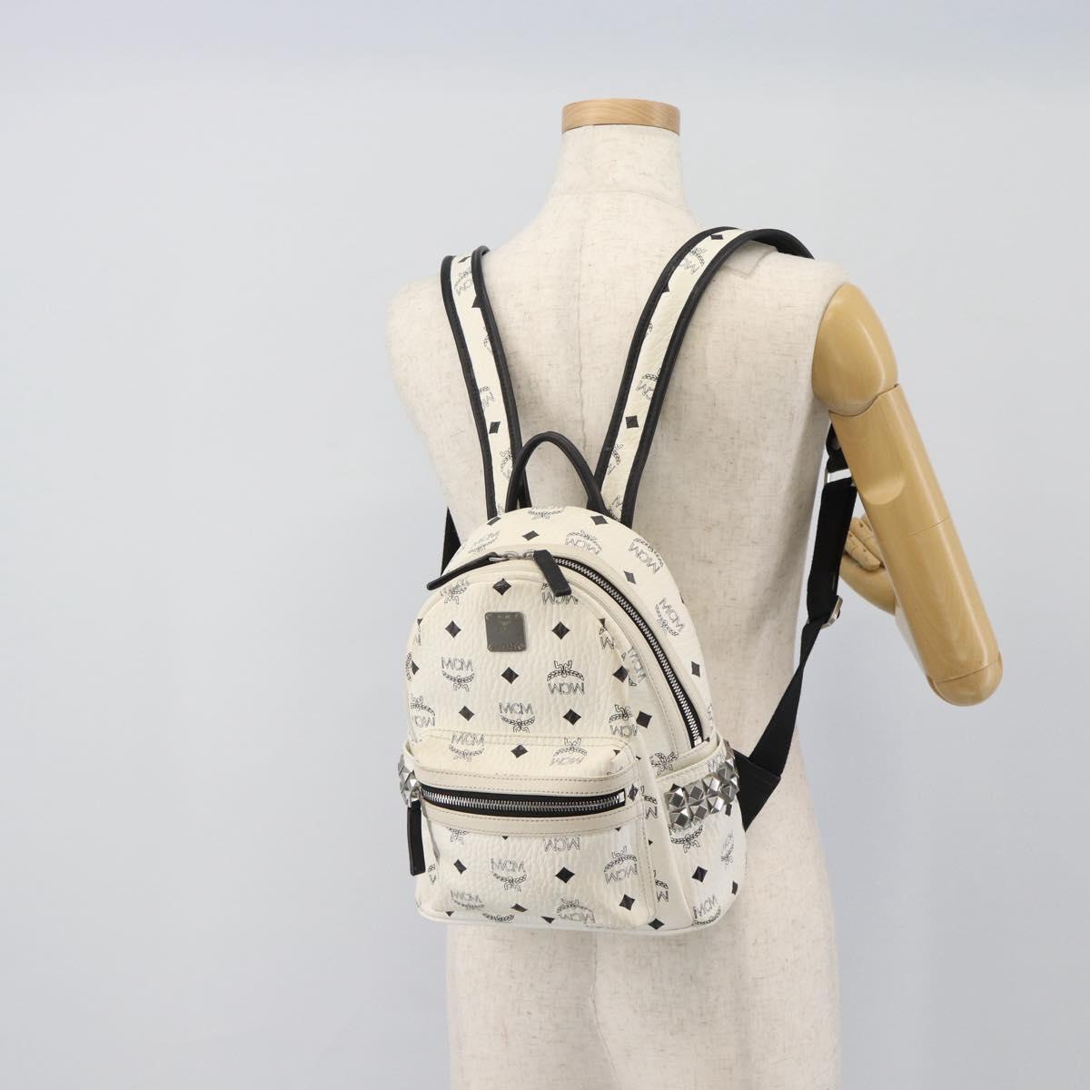 MCM Vicetos Backpack PVC Leather White Silver Auth ka5127