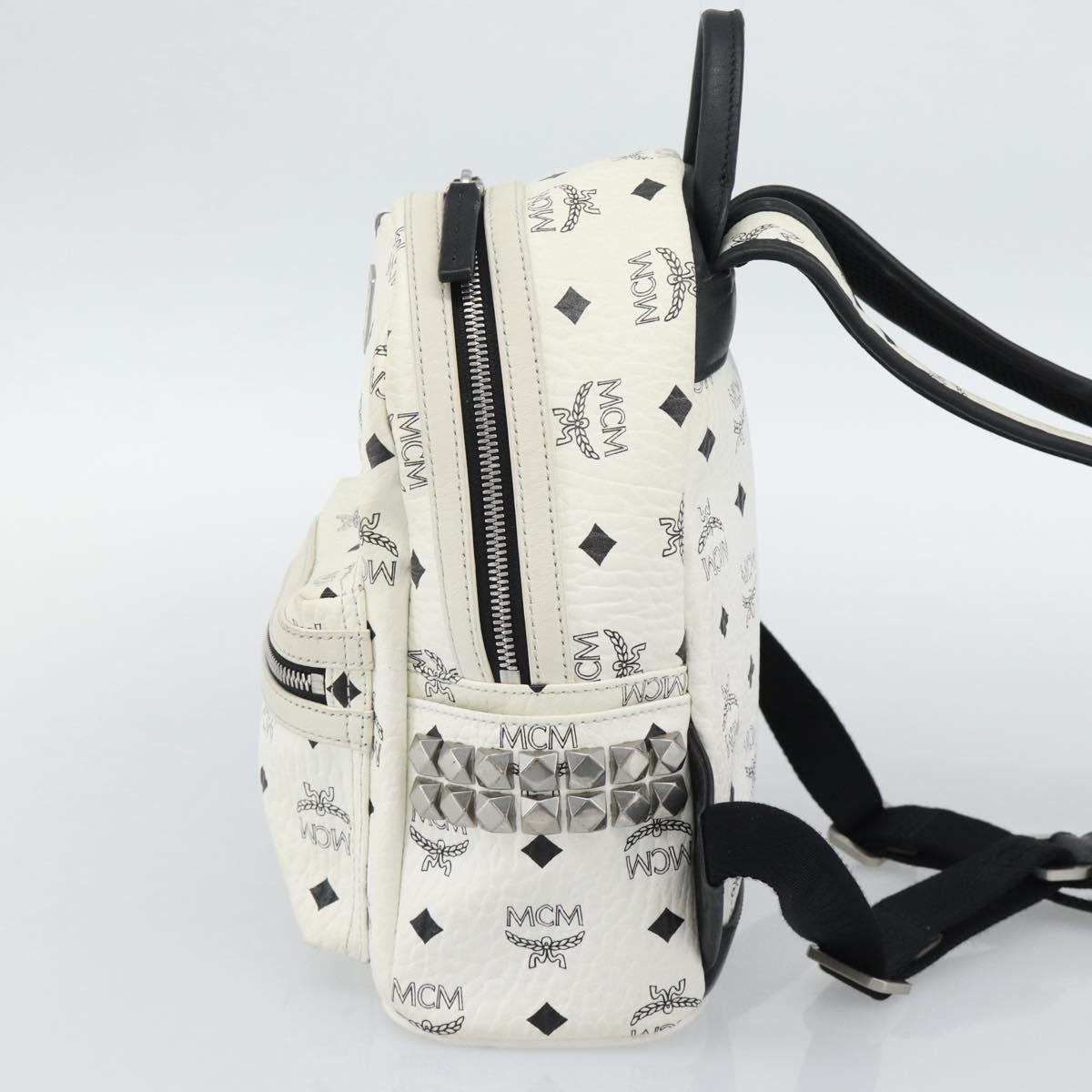 MCM Vicetos Backpack PVC Leather White Silver Auth ka5127