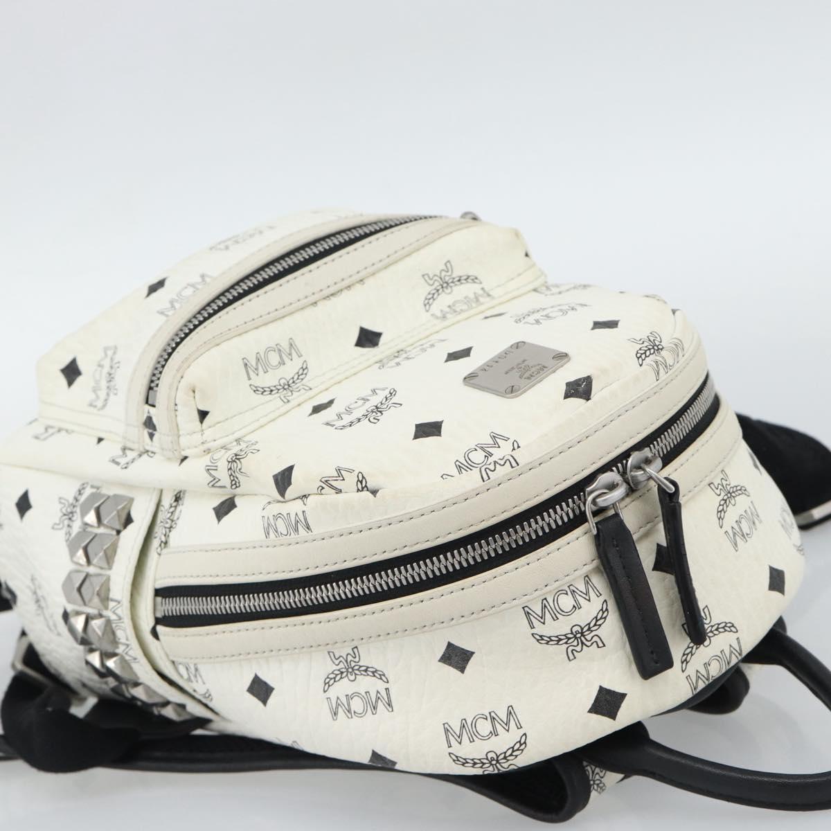 MCM Vicetos Backpack PVC Leather White Silver Auth ka5127
