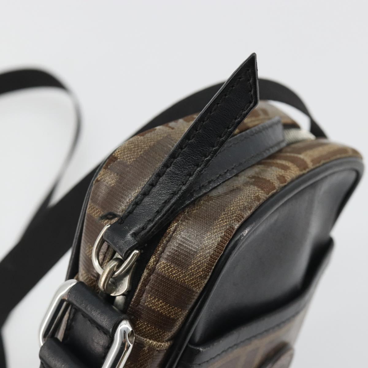 FENDI Zucca Shoulder Bag PVC Leather Brown Silver 7VA456 Auth ka5128