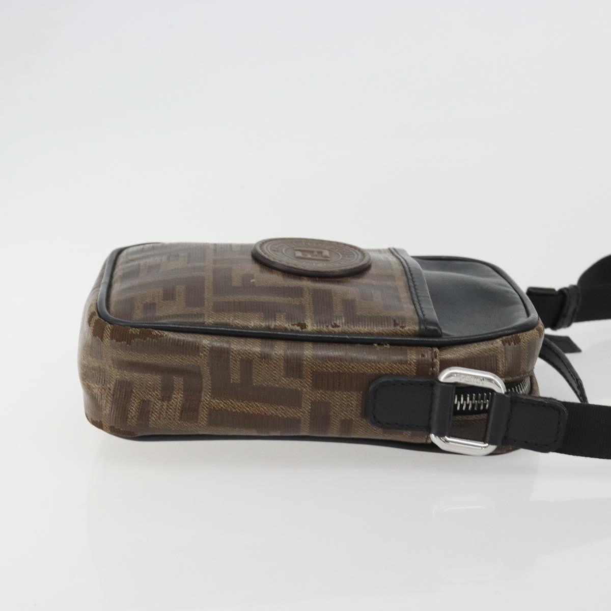 FENDI Zucca Shoulder Bag PVC Leather Brown Silver 7VA456 Auth ka5128