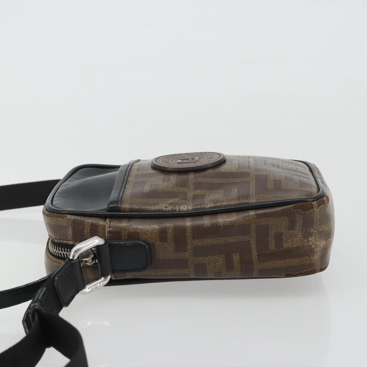 FENDI Zucca Shoulder Bag PVC Leather Brown Silver 7VA456 Auth ka5128