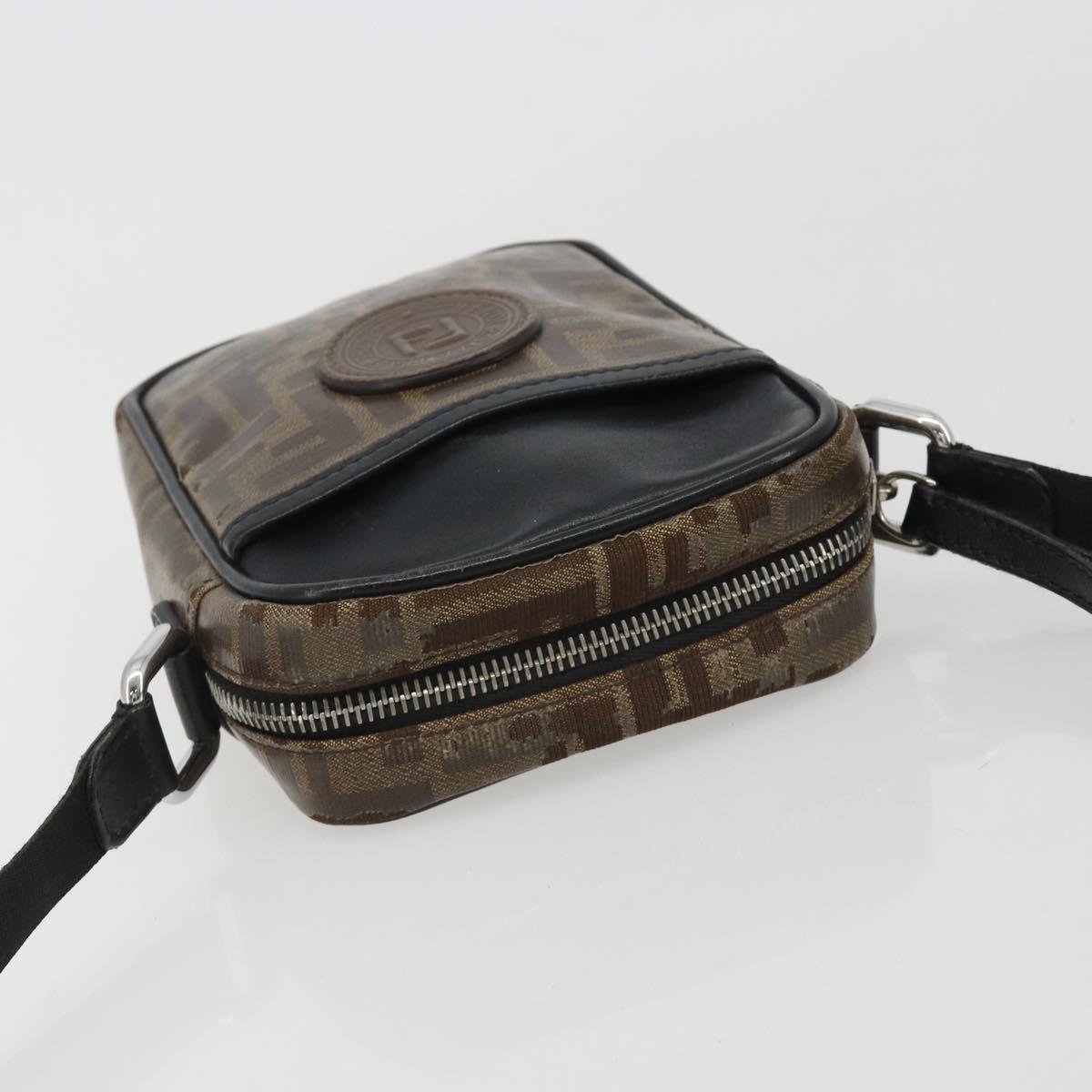 FENDI Zucca Shoulder Bag PVC Leather Brown Silver 7VA456 Auth ka5128