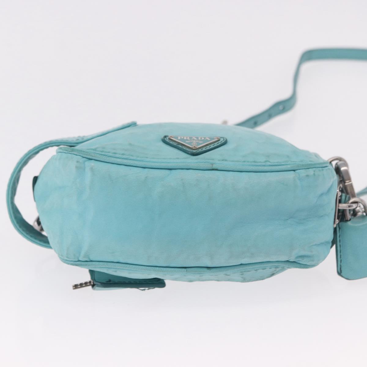 PRADA Shoulder Bag Leather Light Blue Silver Auth ka5130