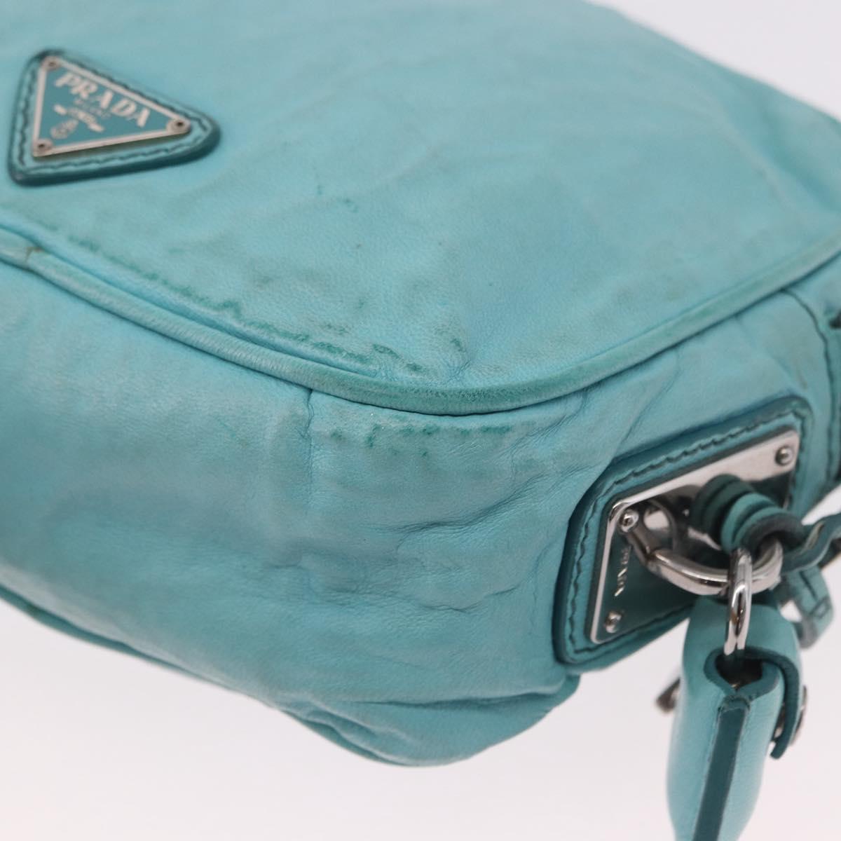 PRADA Shoulder Bag Leather Light Blue Silver Auth ka5130