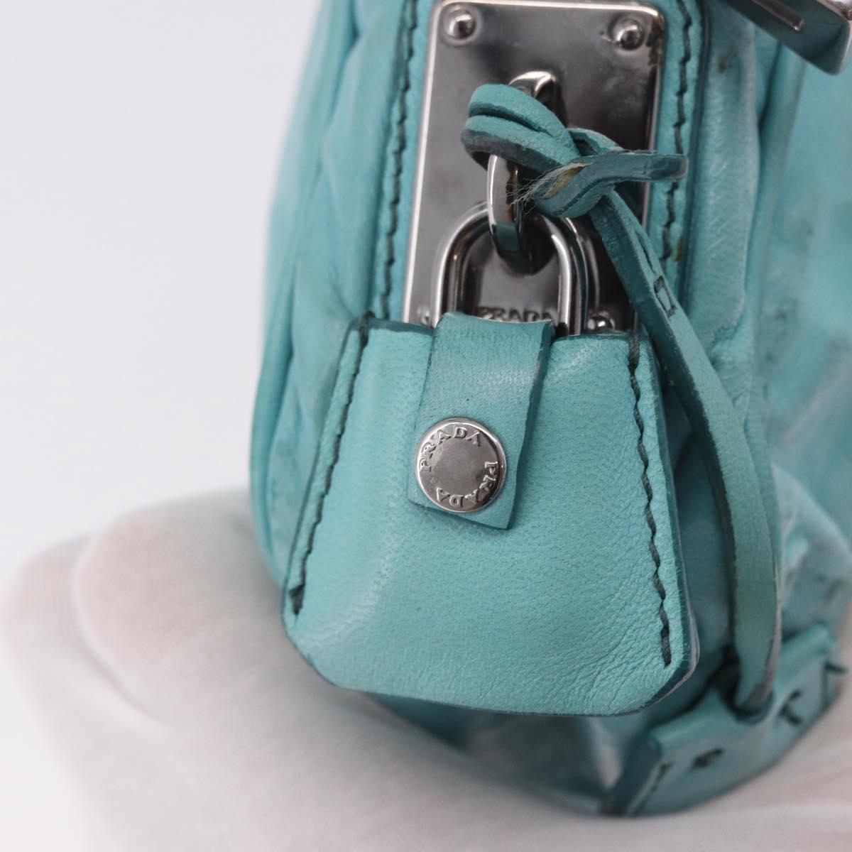 PRADA Shoulder Bag Leather Light Blue Silver Auth ka5130