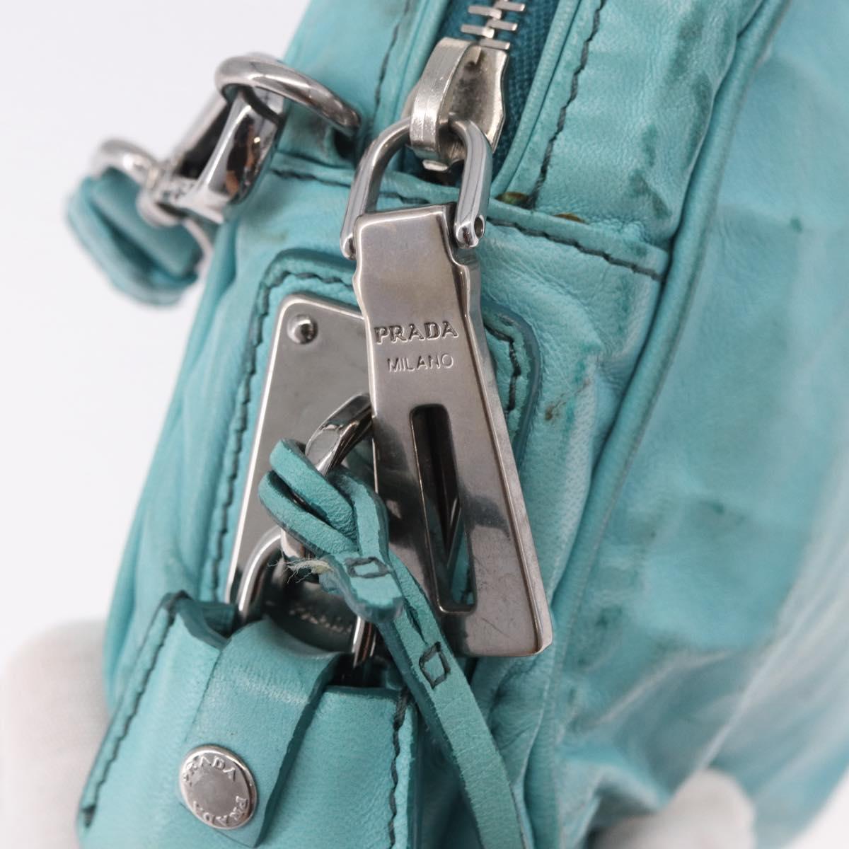 PRADA Shoulder Bag Leather Light Blue Silver Auth ka5130