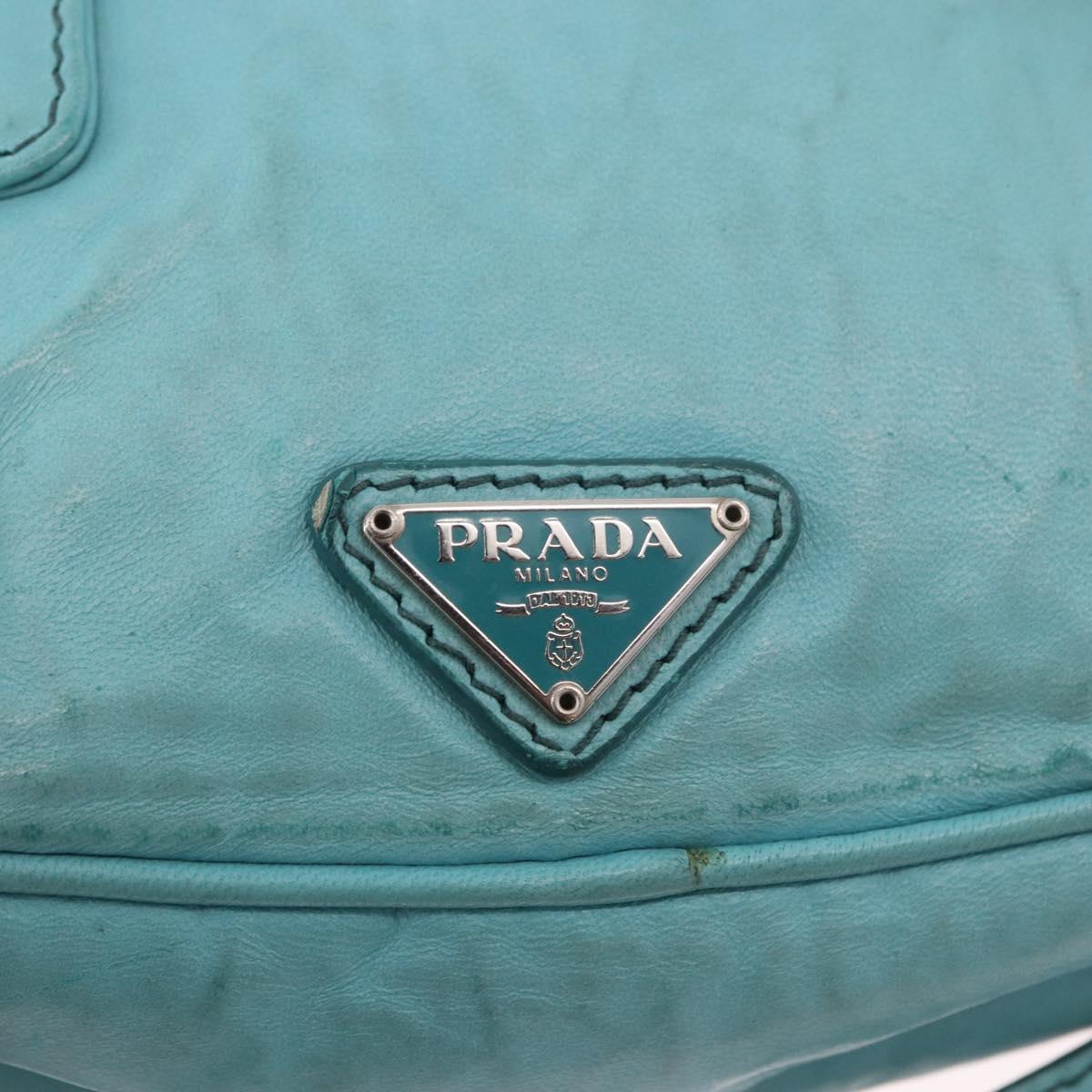 PRADA Shoulder Bag Leather Light Blue Silver Auth ka5130