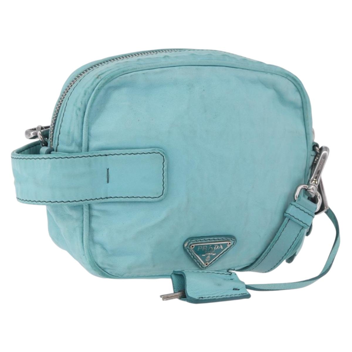 PRADA Shoulder Bag Leather Light Blue Silver Auth ka5130