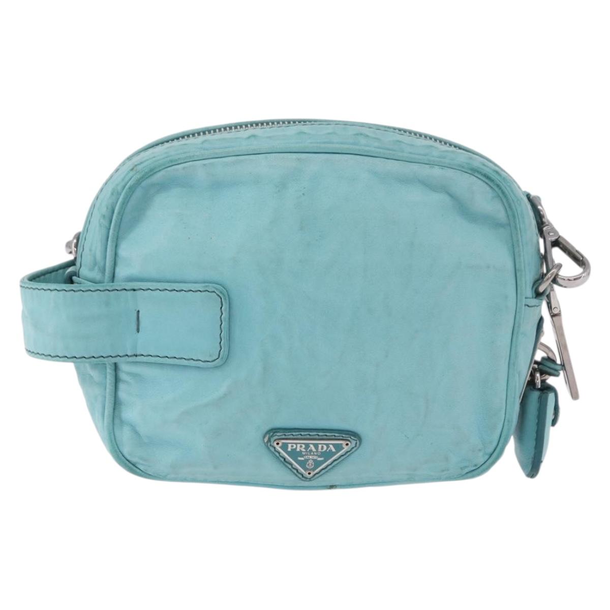 PRADA Shoulder Bag Leather Light Blue Silver Auth ka5130