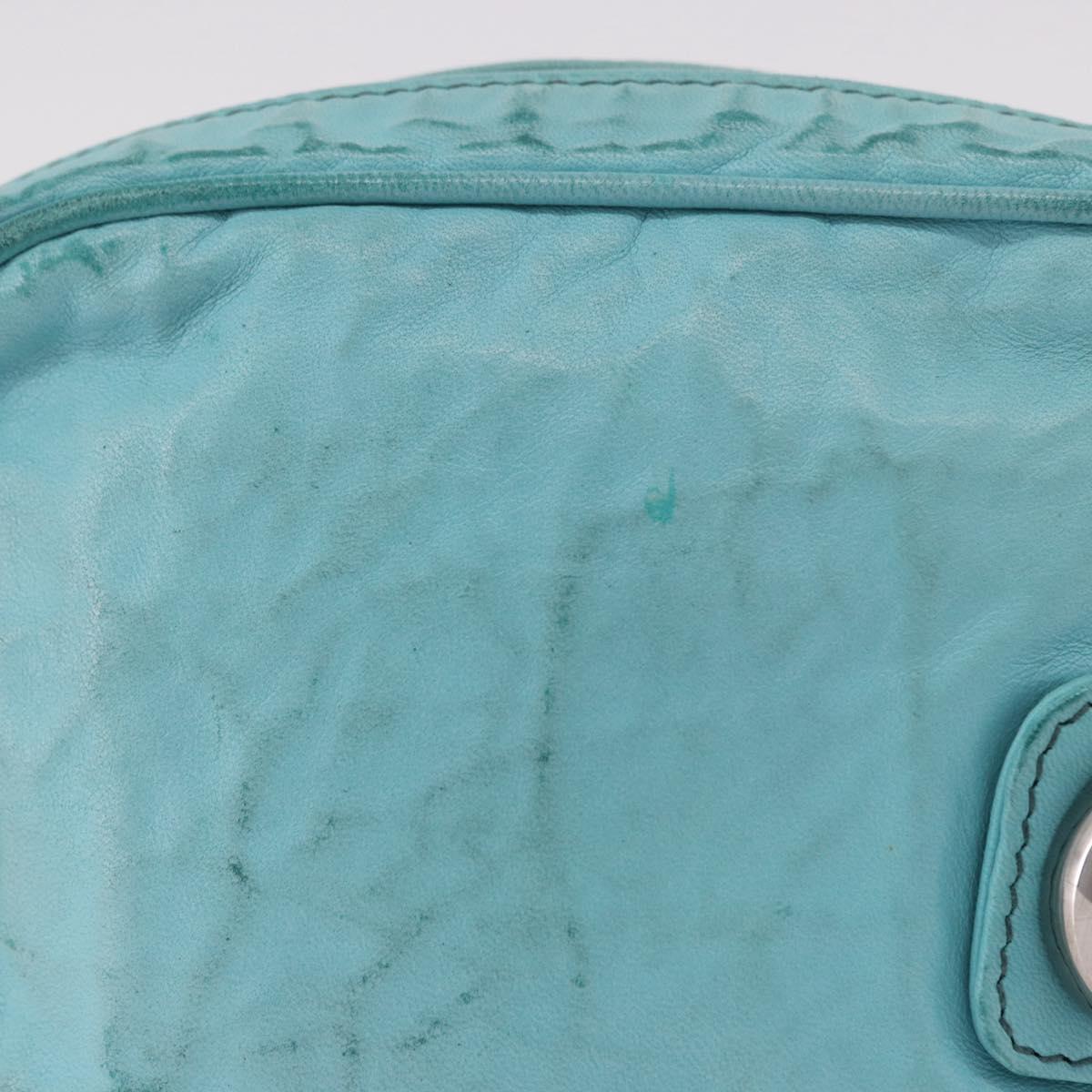 PRADA Shoulder Bag Leather Light Blue Silver Auth ka5130
