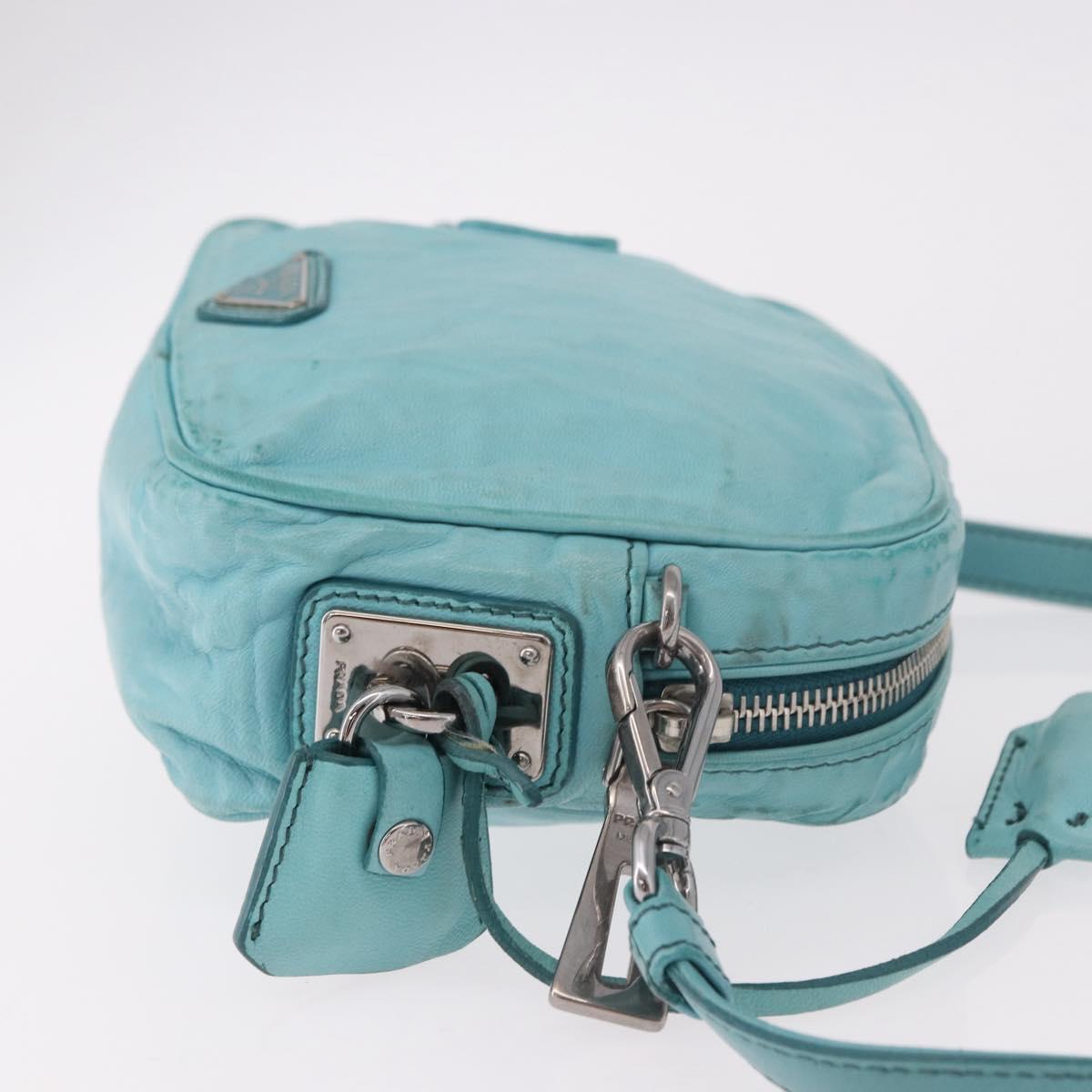 PRADA Shoulder Bag Leather Light Blue Silver Auth ka5130