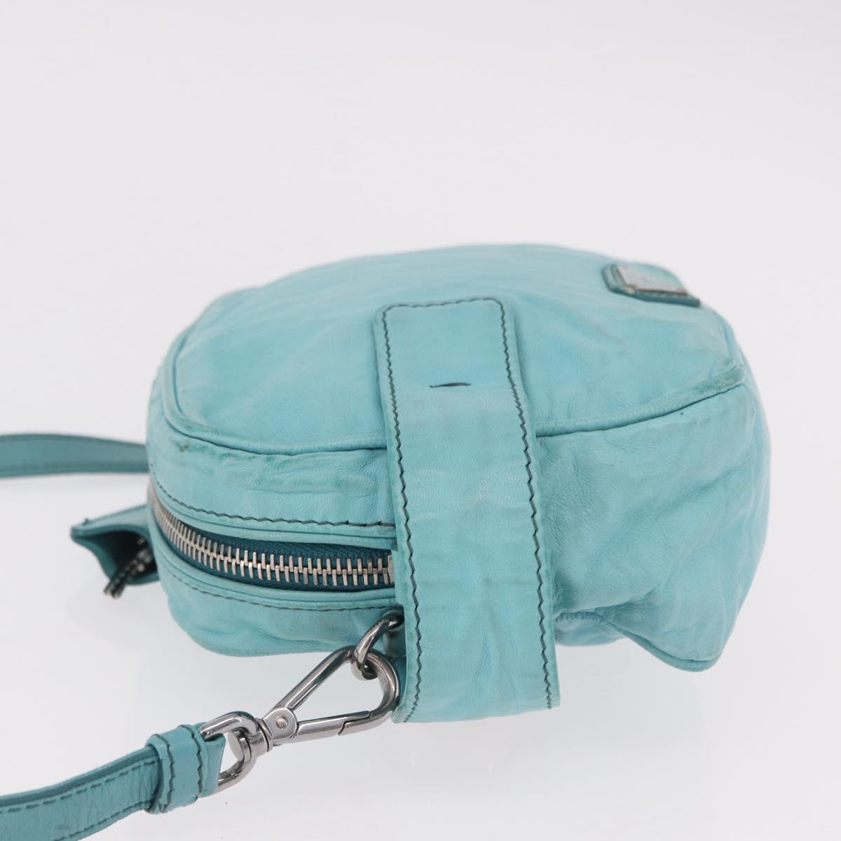 PRADA Shoulder Bag Leather Light Blue Silver Auth ka5130