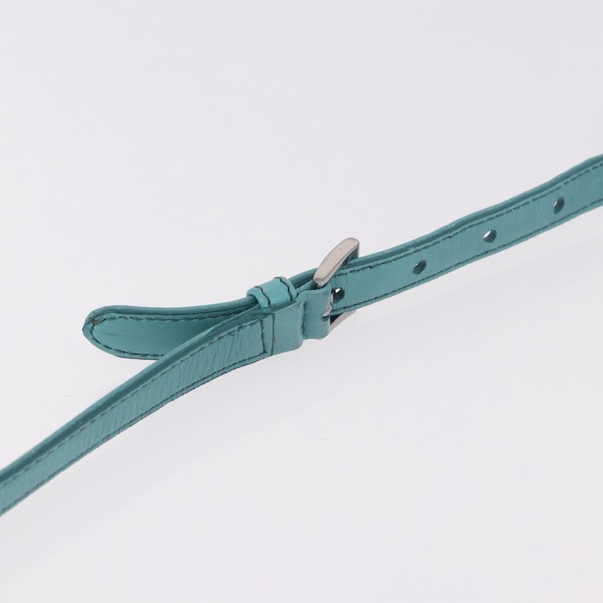 PRADA Shoulder Bag Leather Light Blue Silver Auth ka5130