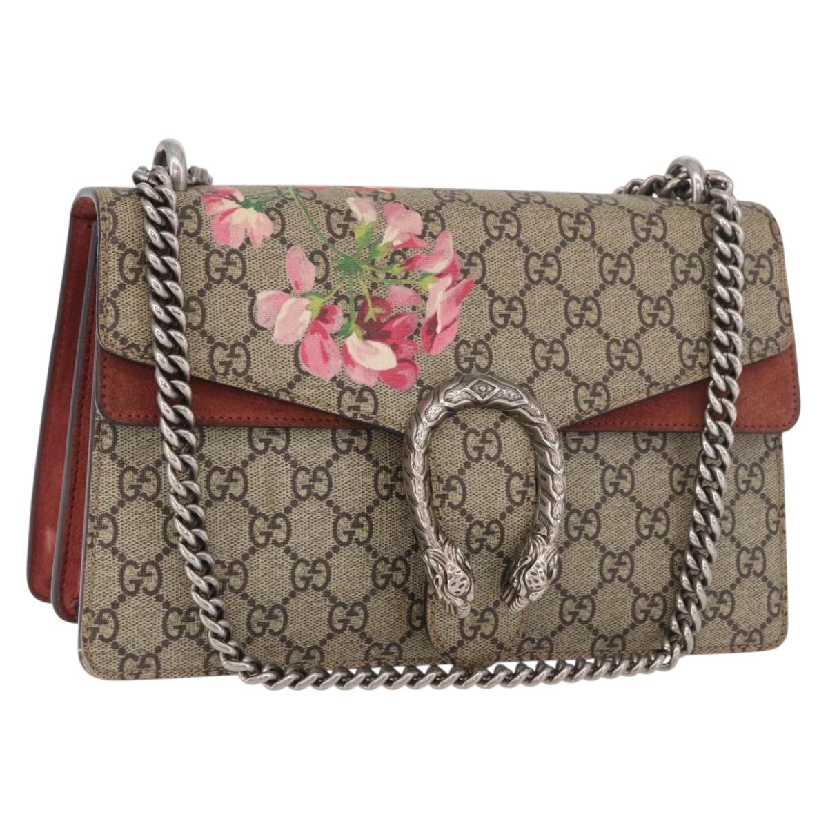 GUCCI GG Supreme Dionysus Chain Shoulder Bag PVC Beige Silver 400249 Auth ka5132