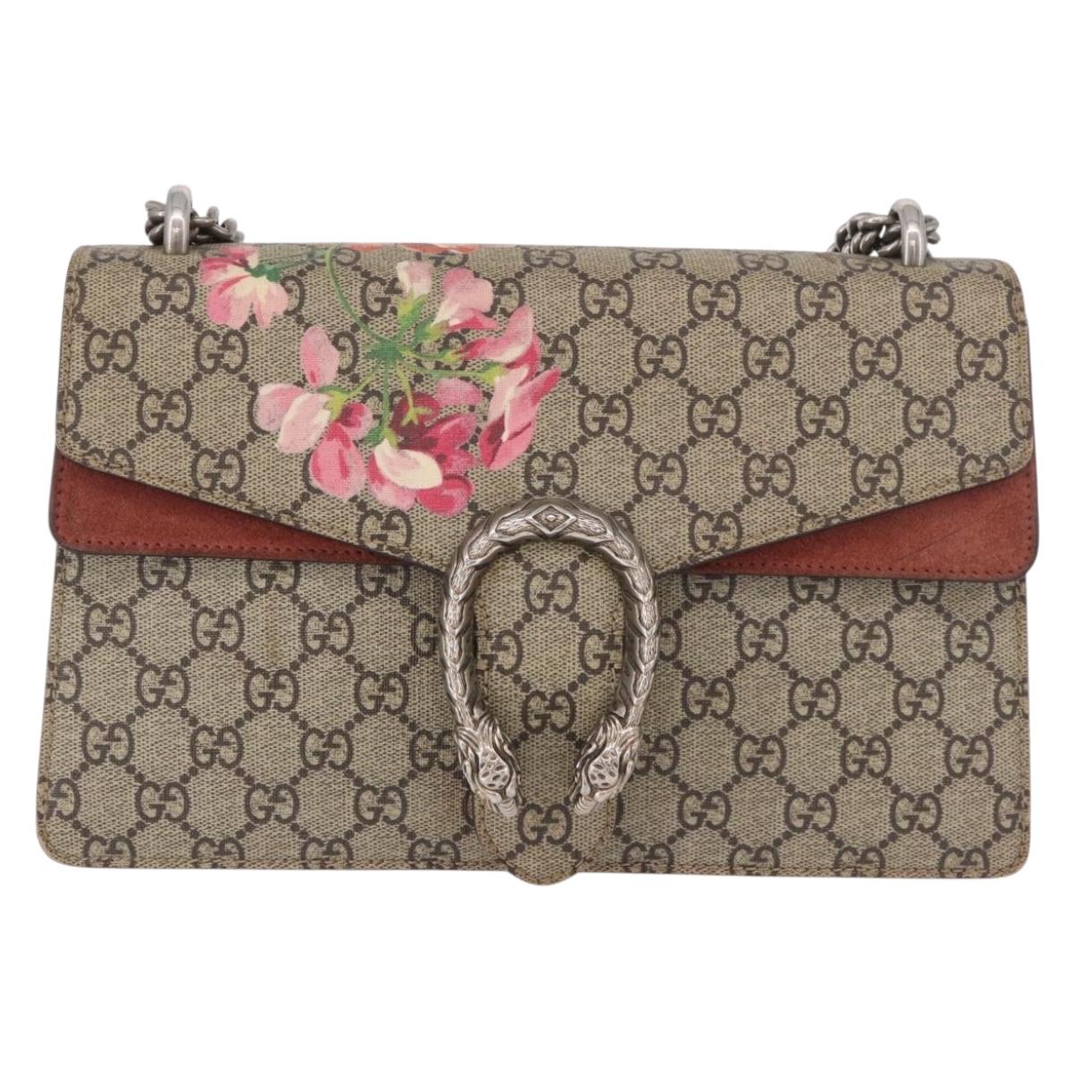 GUCCI GG Supreme Dionysus Chain Shoulder Bag PVC Beige Silver 400249 Auth ka5132