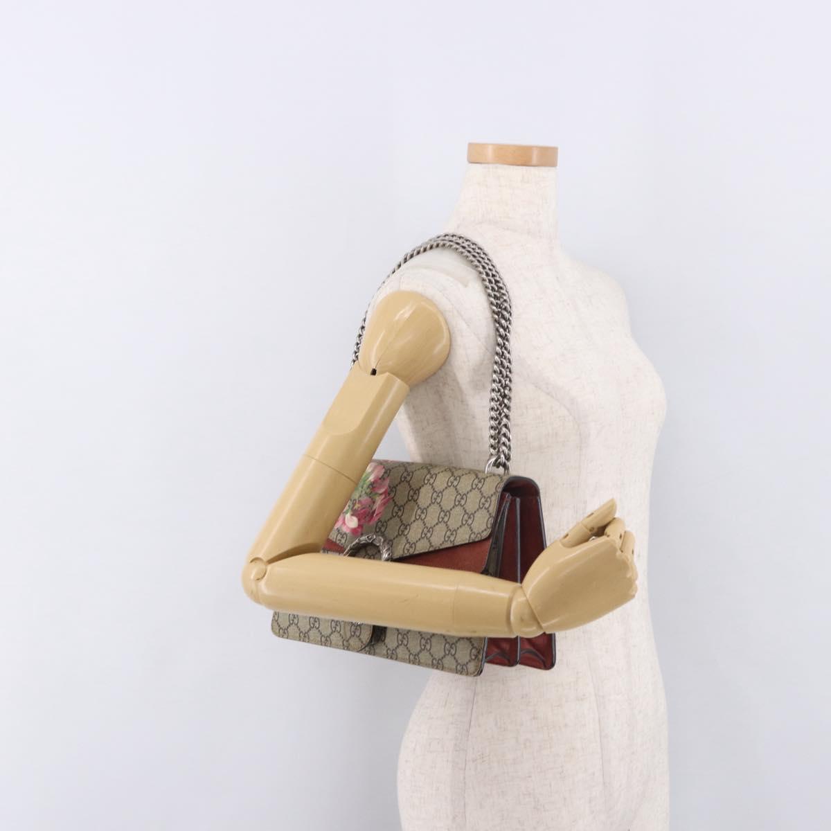GUCCI GG Supreme Dionysus Chain Shoulder Bag PVC Beige Silver 400249 Auth ka5132