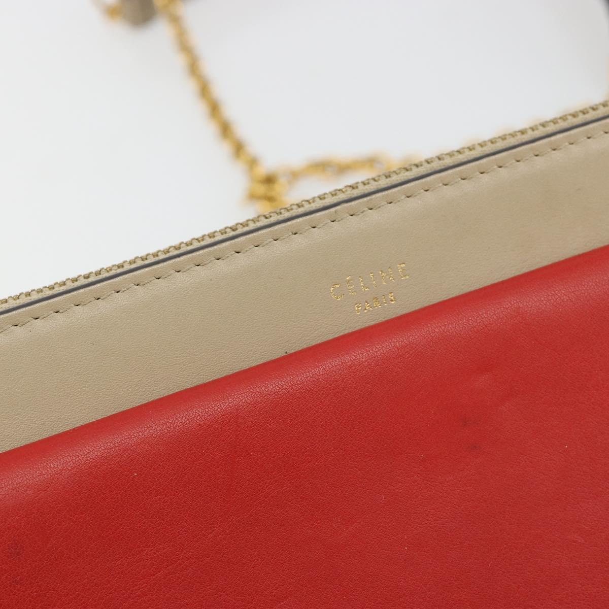 CELINE Chain Shoulder Bag Leather Beige Gold Auth ka5133A