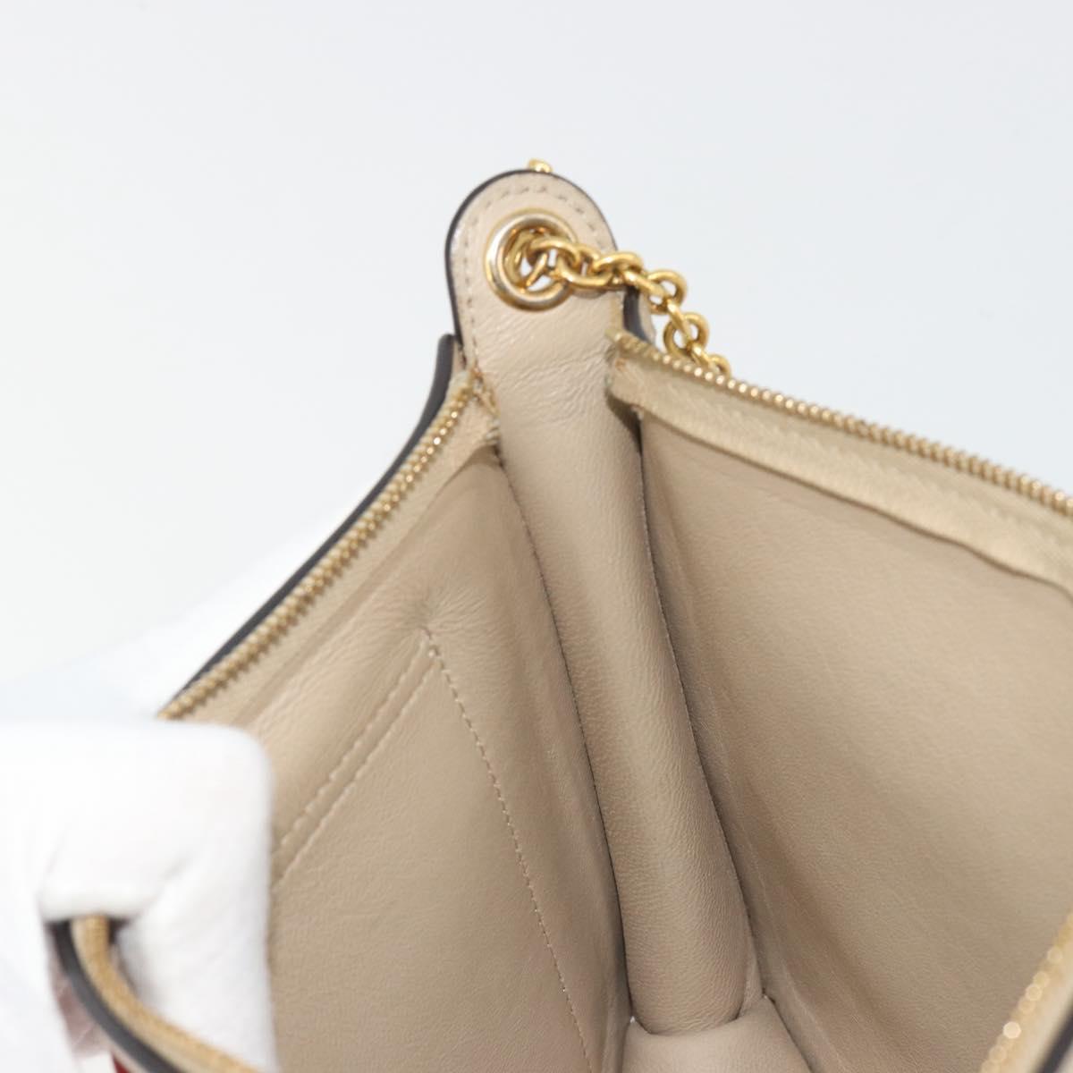CELINE Chain Shoulder Bag Leather Beige Gold Auth ka5133A