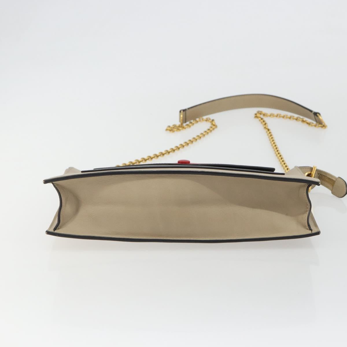 CELINE Chain Shoulder Bag Leather Beige Gold Auth ka5133A