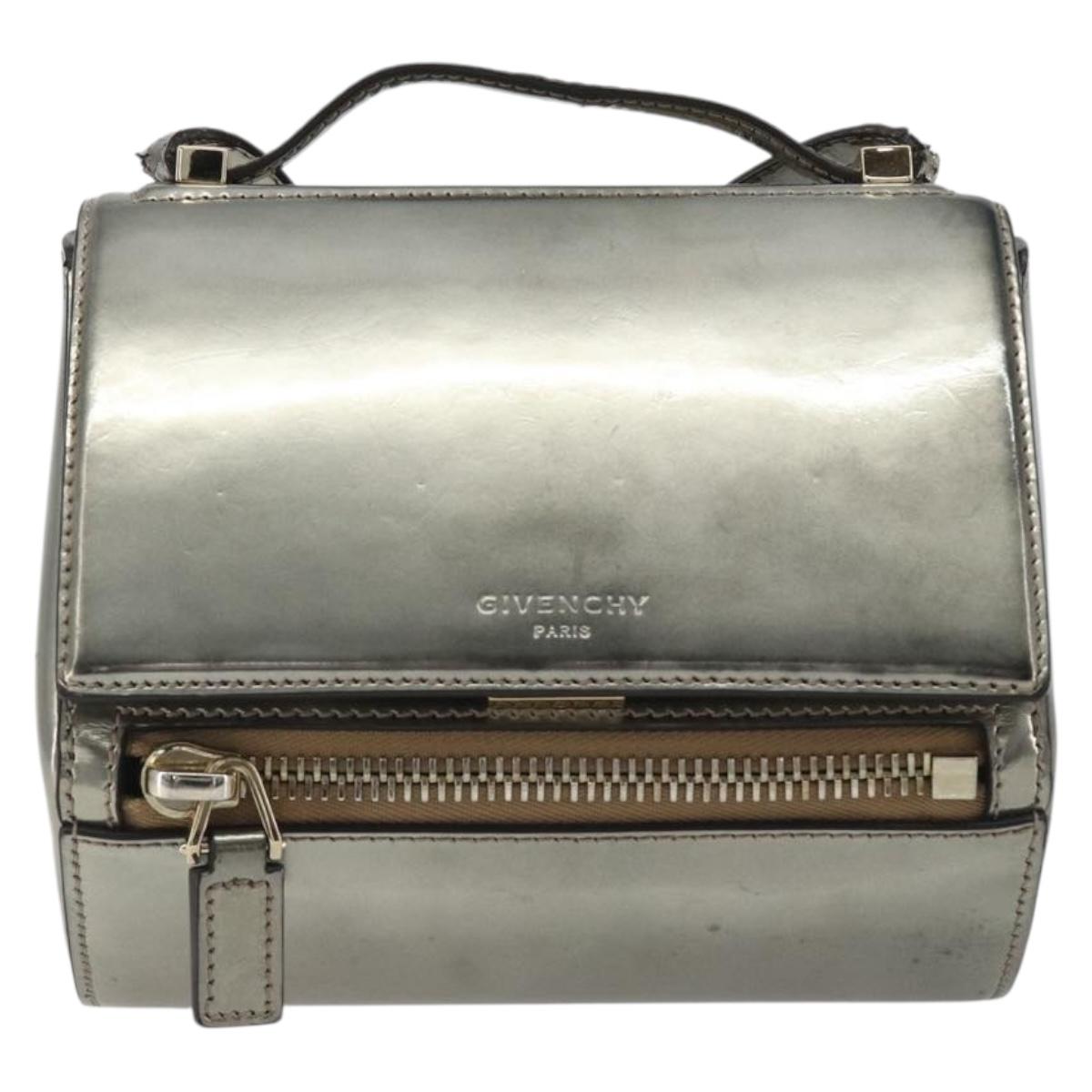 GIVENCHY Shoulder Bag Leather Silver Gold Auth ka5134