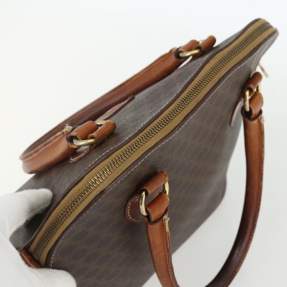 CELINE Macadam Canvas Hand Bag PVC Leather Brown Gold Auth ka514