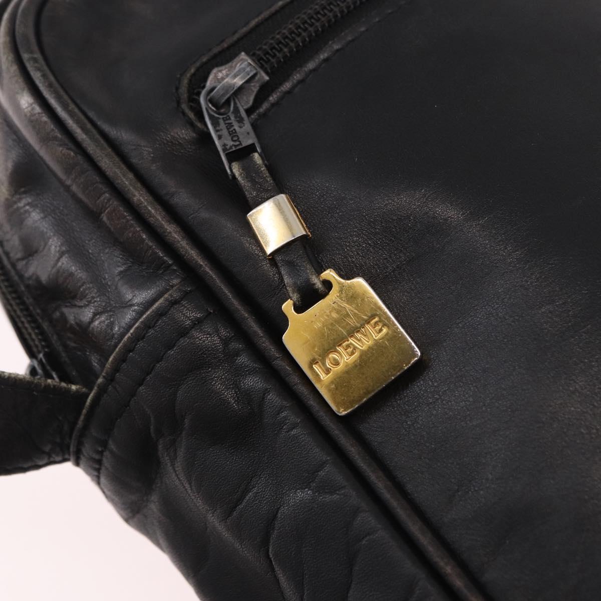 LOEWE Anagram Shoulder Bag Leather Black Gold Auth ka5143