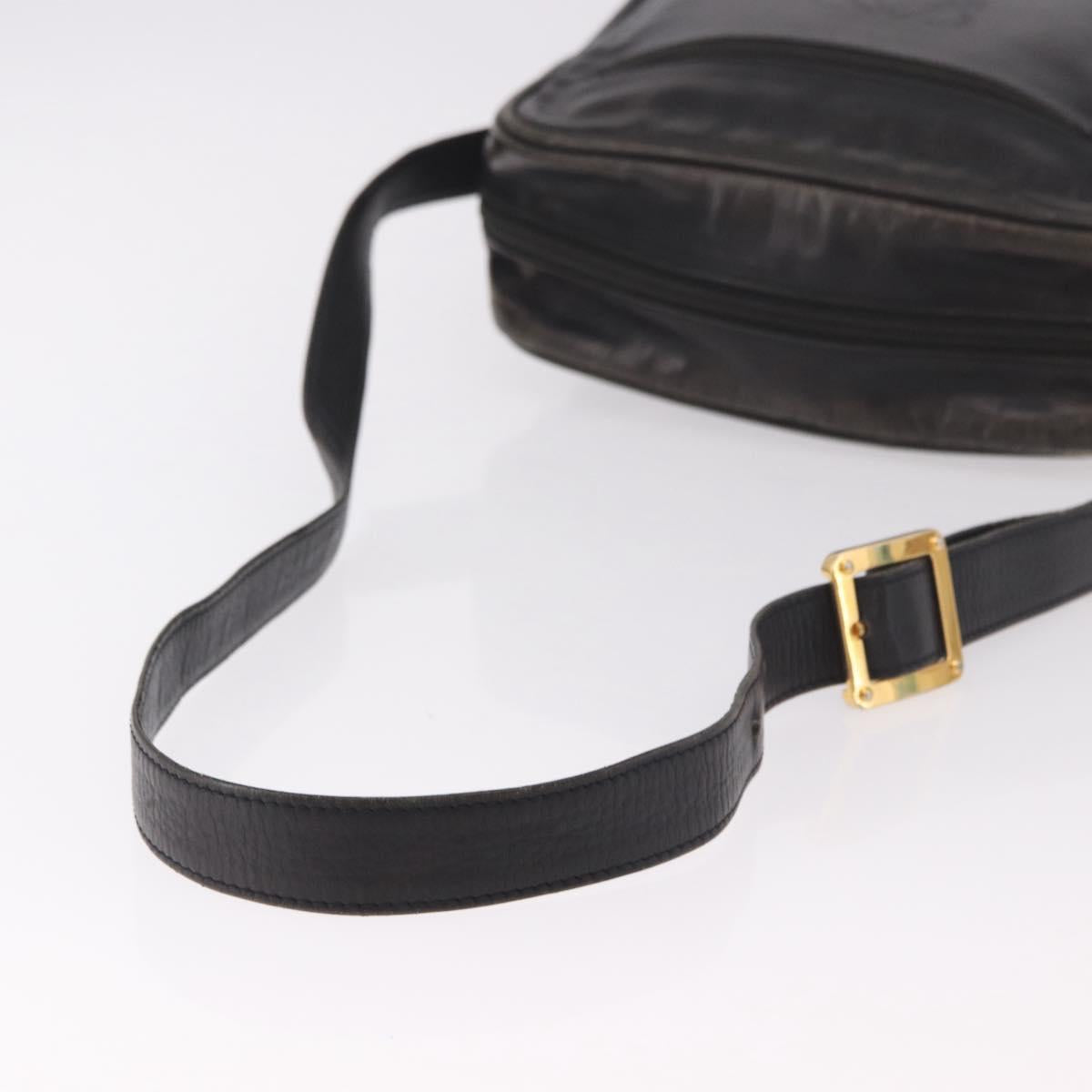 LOEWE Anagram Shoulder Bag Leather Black Gold Auth ka5143