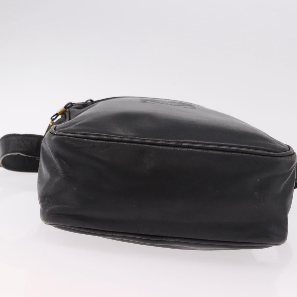 LOEWE Anagram Shoulder Bag Leather Black Gold Auth ka5143