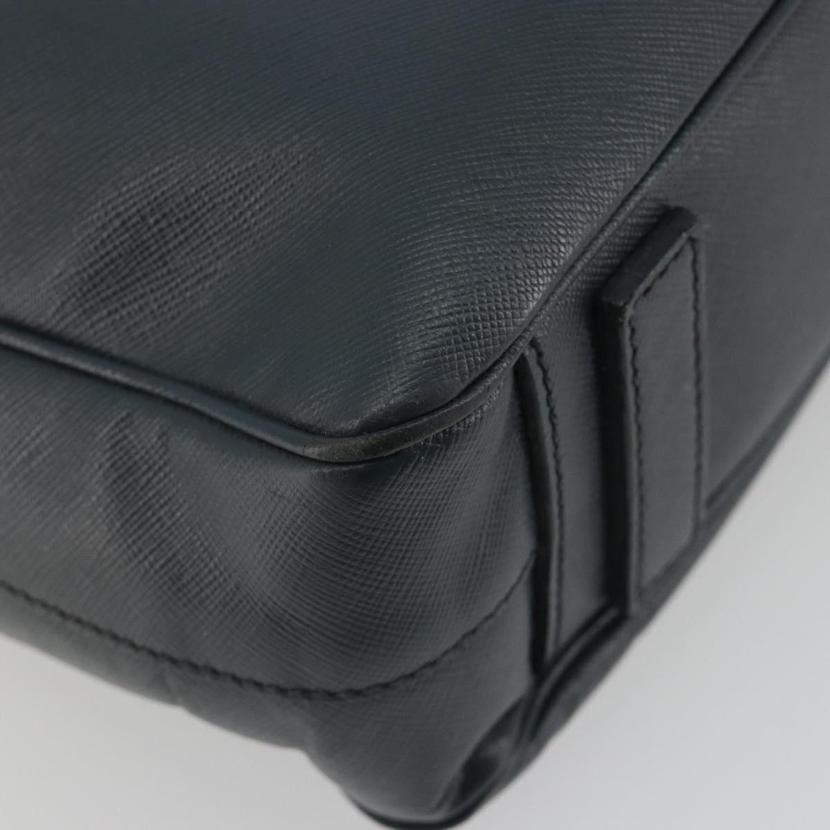 PRADA Business Bag Saffiano leather Navy Silver Auth ka5145