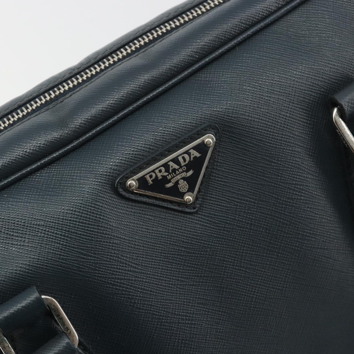 PRADA Business Bag Saffiano leather Navy Silver Auth ka5145