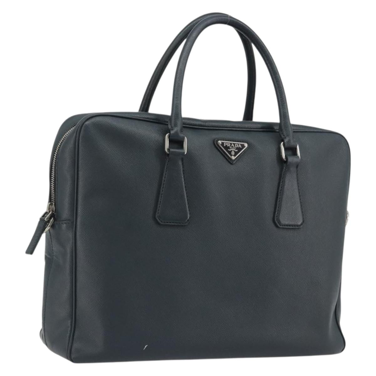 PRADA Business Bag Saffiano leather Navy Silver Auth ka5145