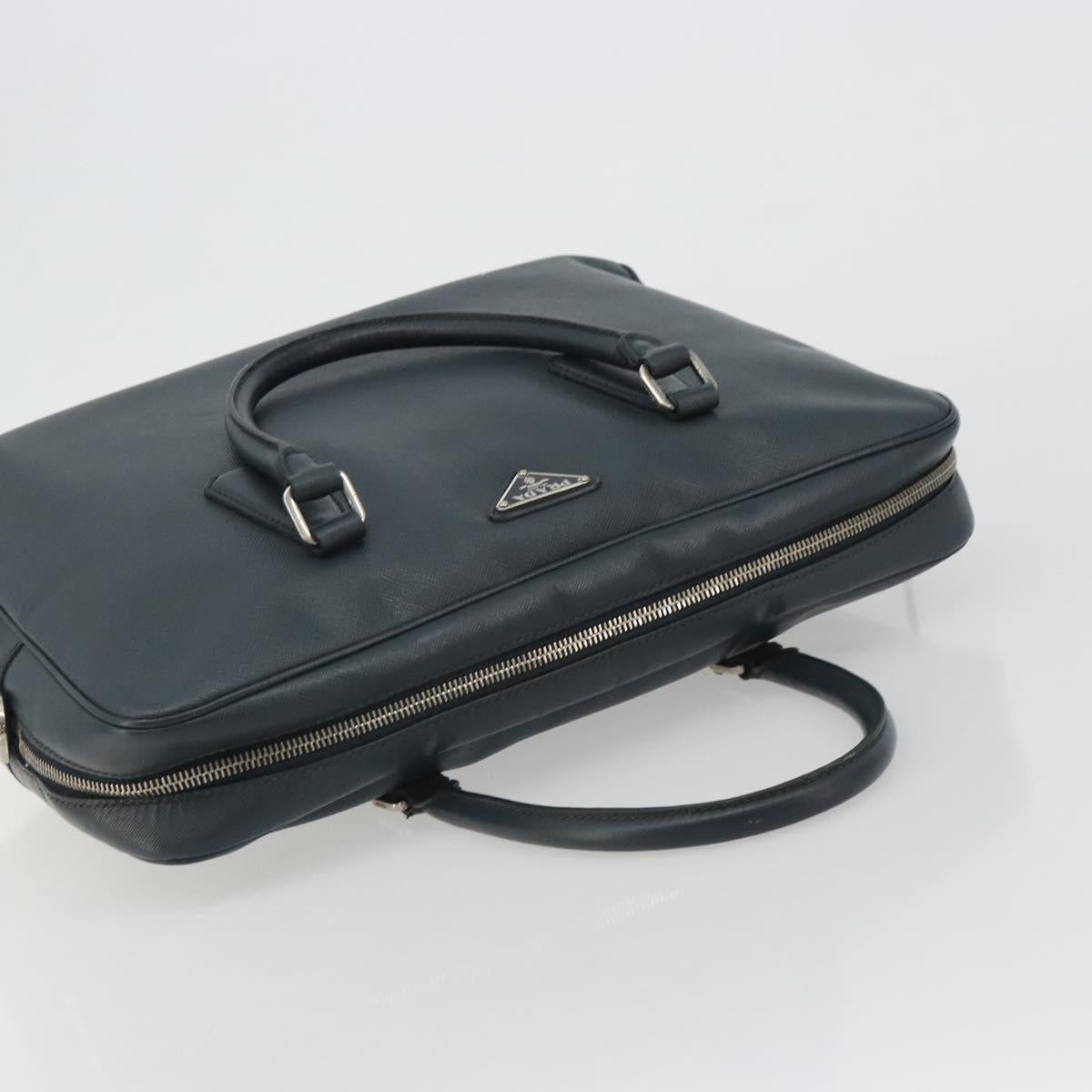 PRADA Business Bag Saffiano leather Navy Silver Auth ka5145