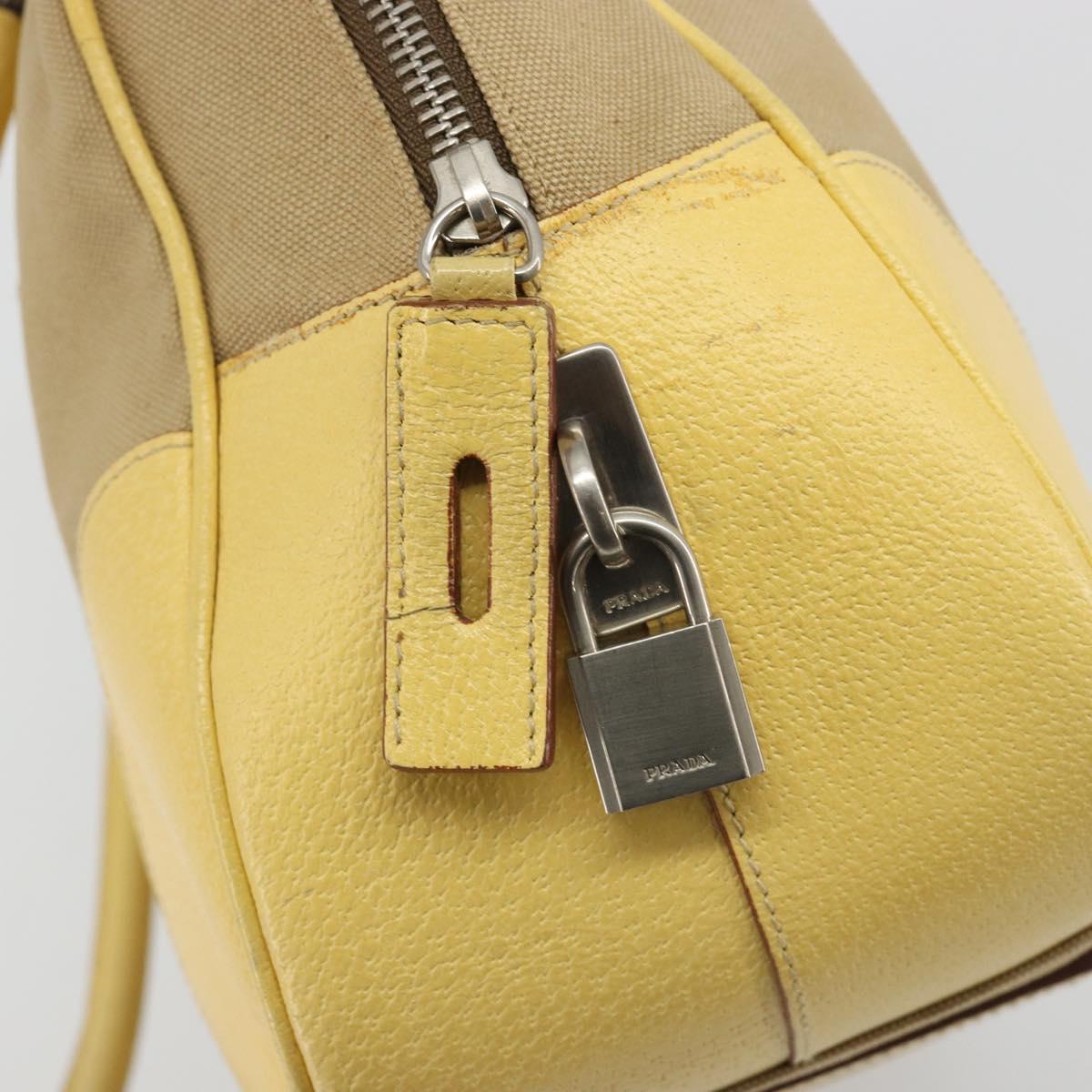 PRADA Hand Bag Canvas Beige Silver Auth ka5146A