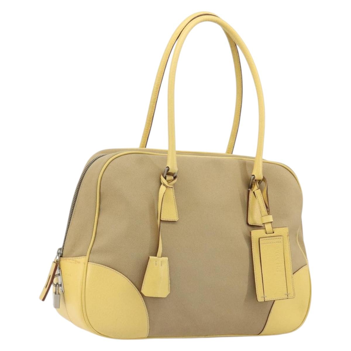 PRADA Hand Bag Canvas Beige Silver Auth ka5146A