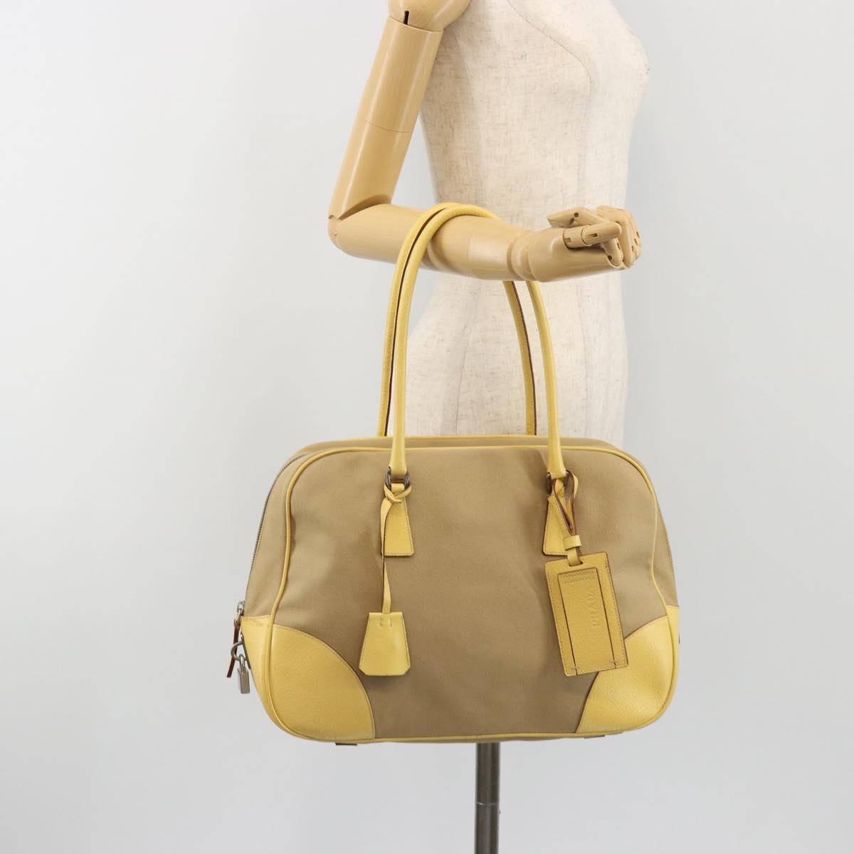 PRADA Hand Bag Canvas Beige Silver Auth ka5146A