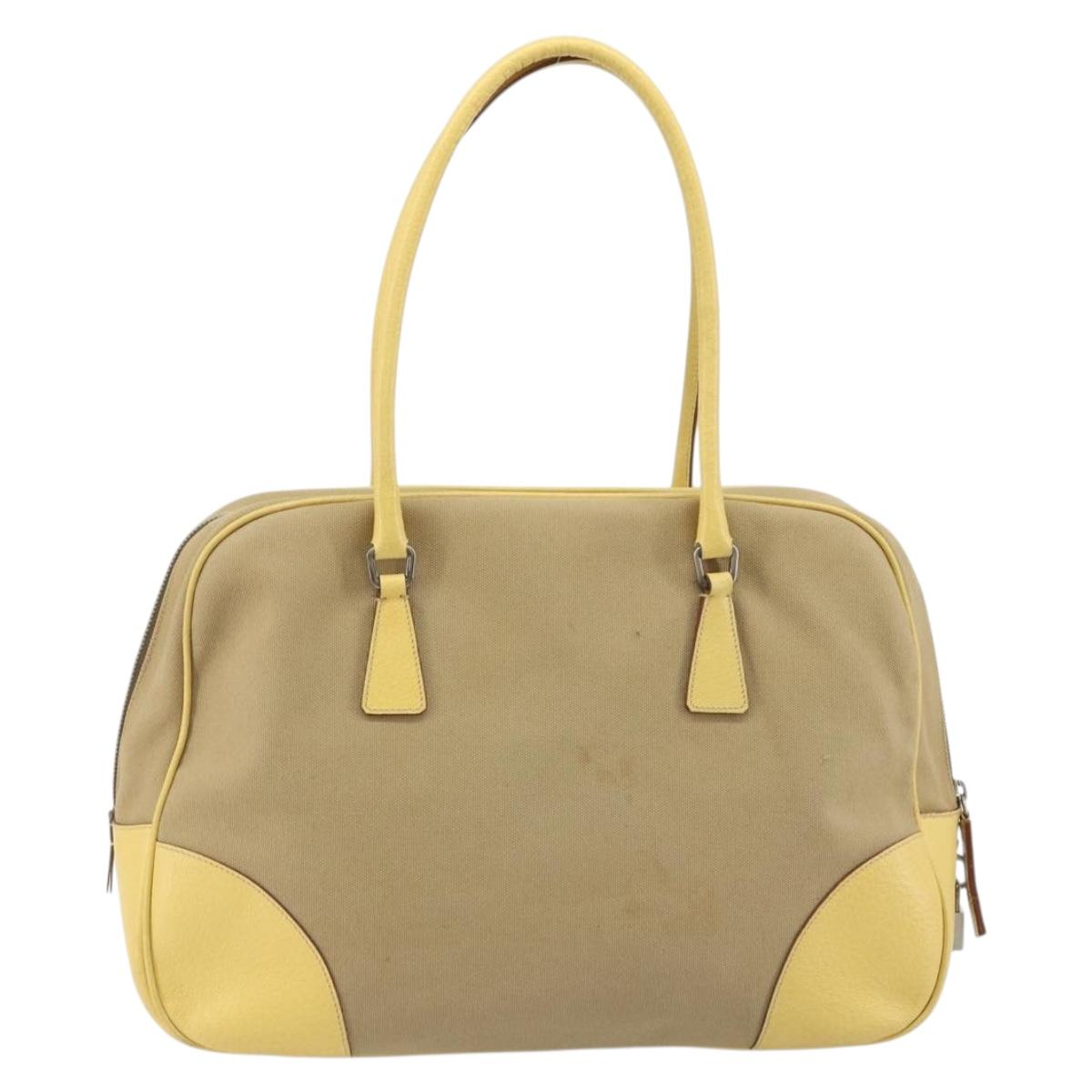 PRADA Hand Bag Canvas Beige Silver Auth ka5146A