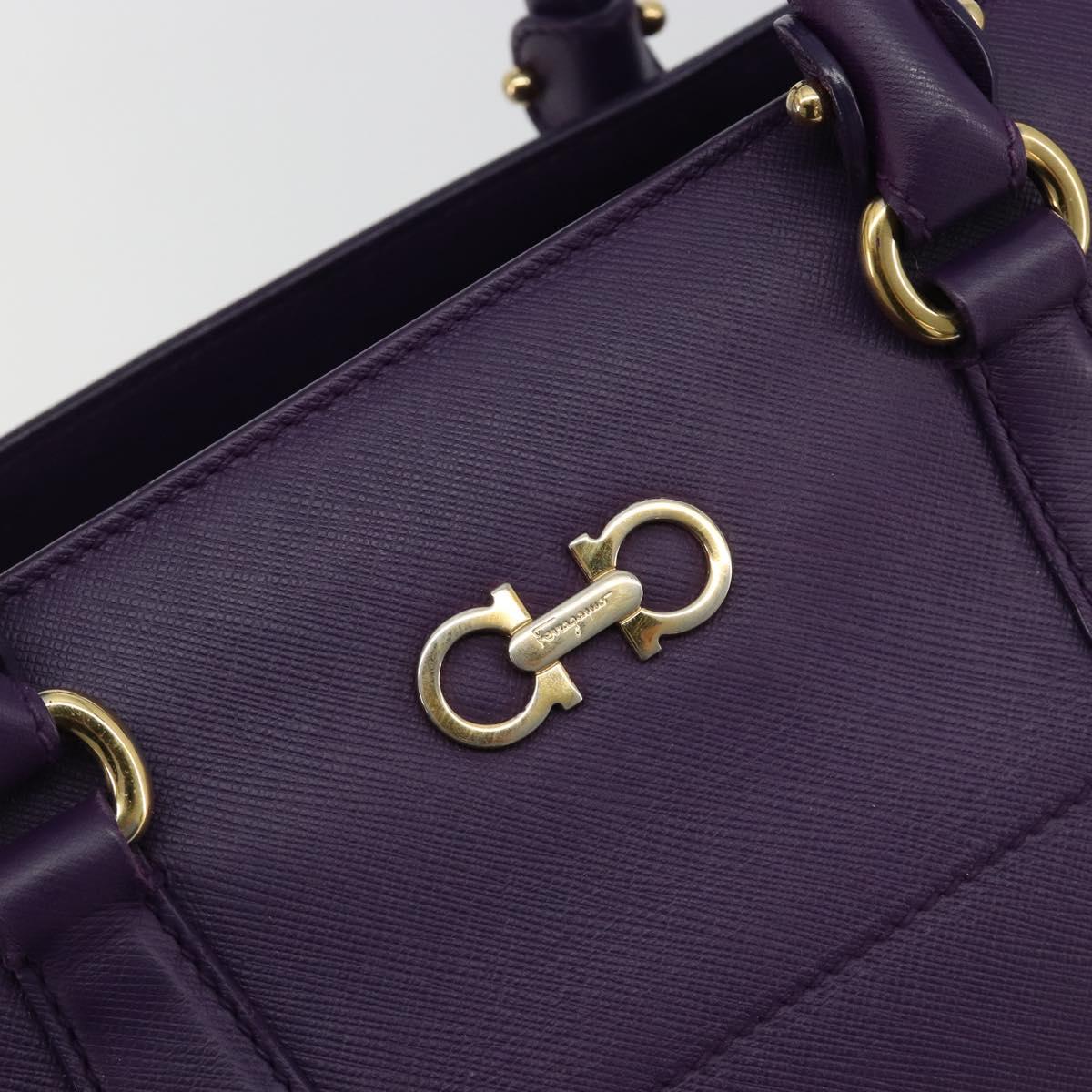 Salvatore Ferragamo Gancini Hand Bag Leather 2way Purple Gold Auth ka5151A