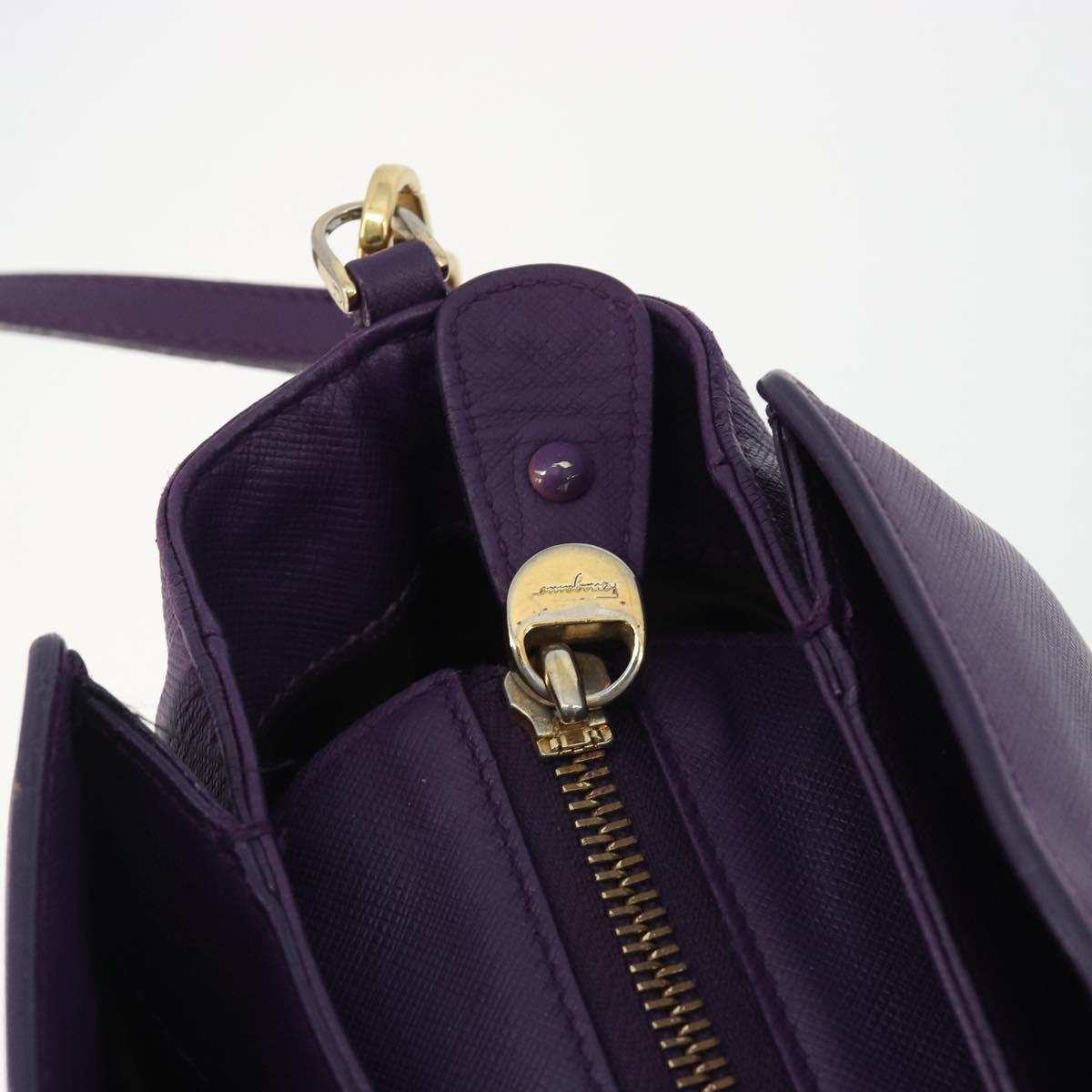 Salvatore Ferragamo Gancini Hand Bag Leather 2way Purple Gold Auth ka5151A