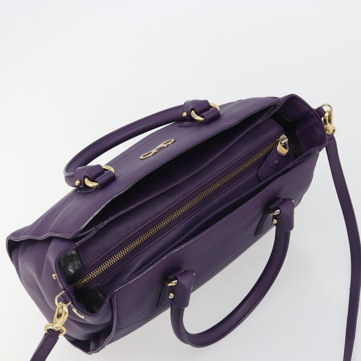 Salvatore Ferragamo Gancini Hand Bag Leather 2way Purple Gold Auth ka5151A