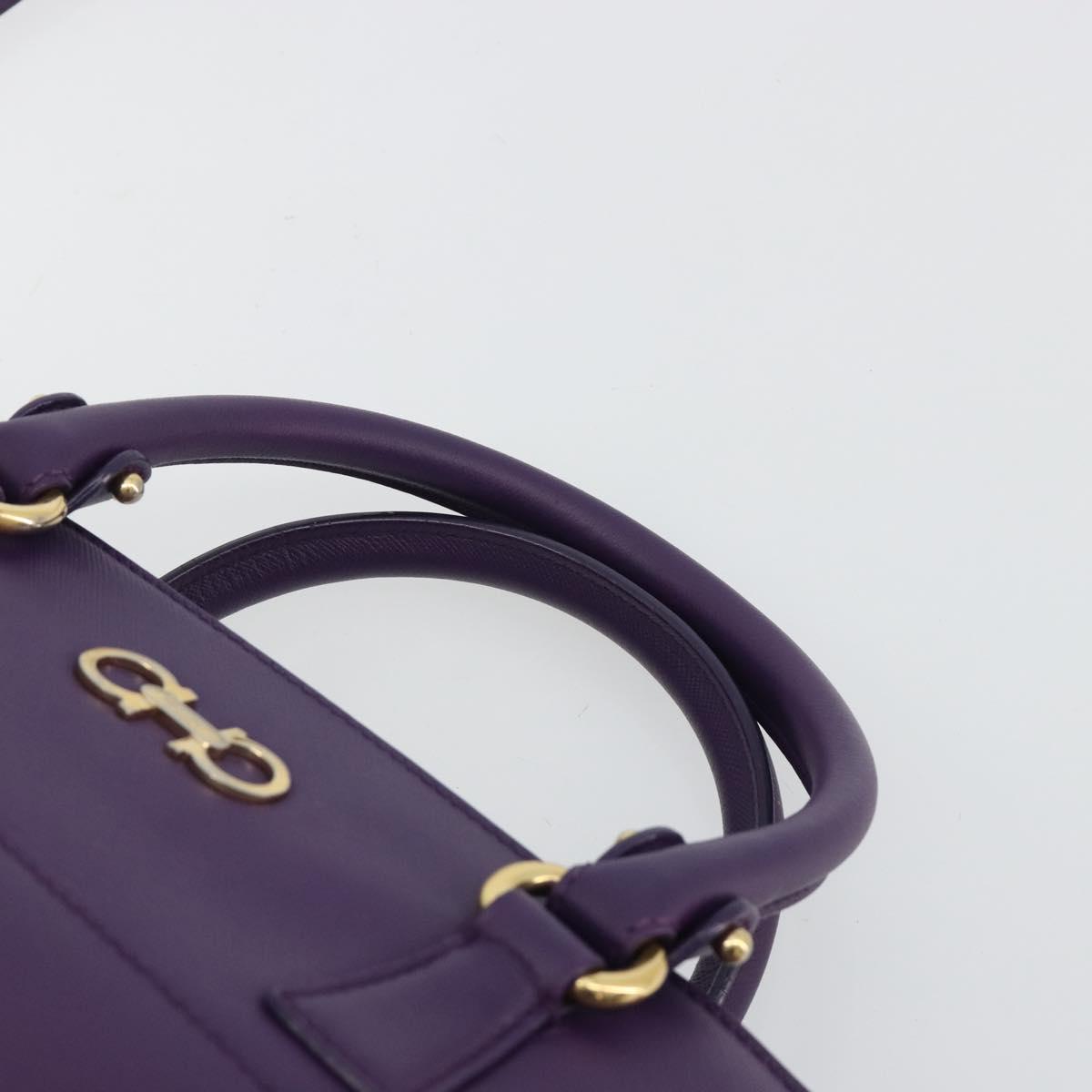 Salvatore Ferragamo Gancini Hand Bag Leather 2way Purple Gold Auth ka5151A