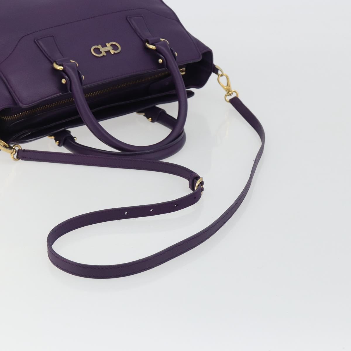 Salvatore Ferragamo Gancini Hand Bag Leather 2way Purple Gold Auth ka5151A