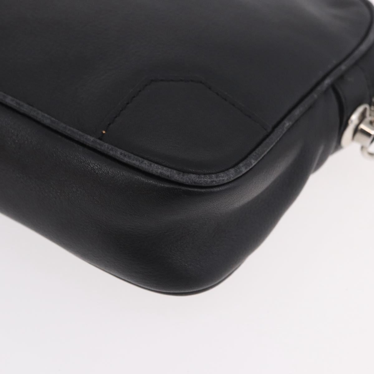 CELINE Clutch Bag Leather Black Silver Auth ka5153