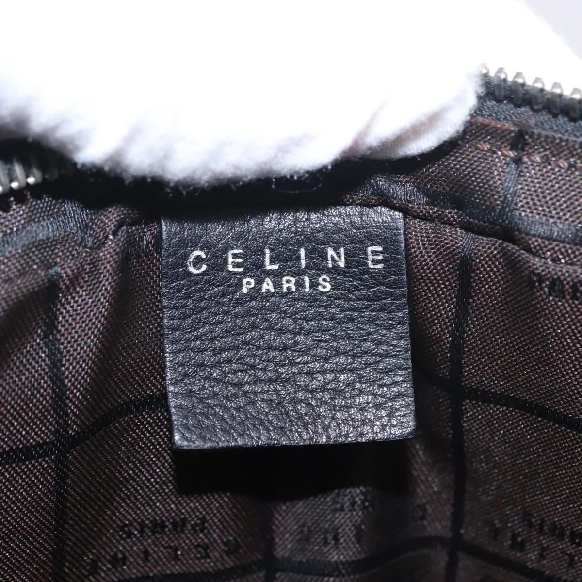 CELINE Clutch Bag Leather Black Silver Auth ka5153