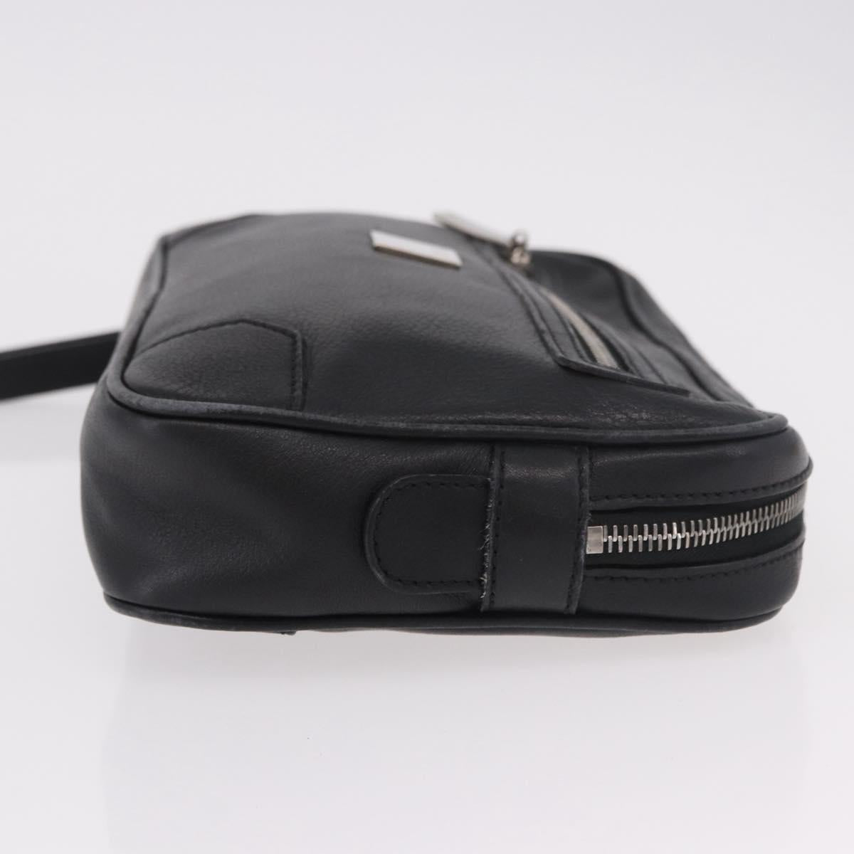 CELINE Clutch Bag Leather Black Silver Auth ka5153